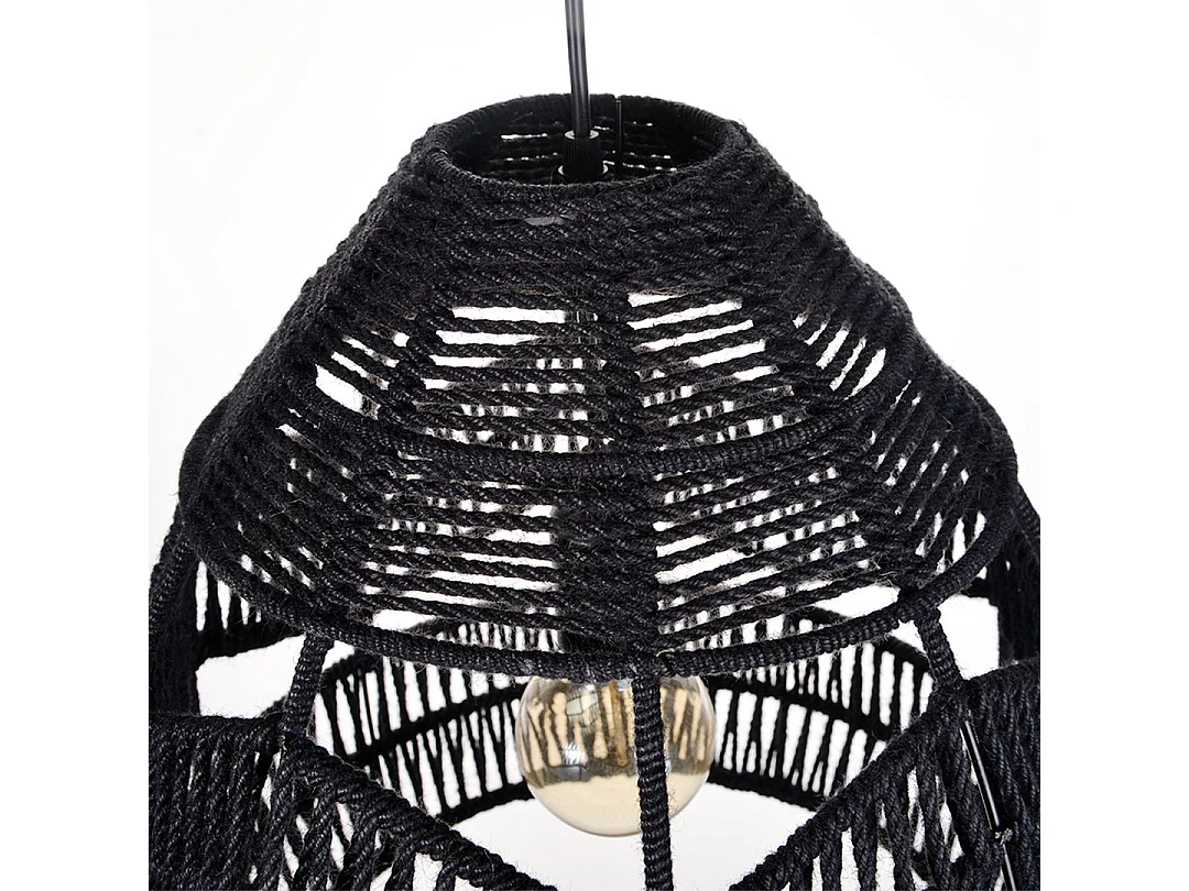Kronleuchter aus natürlichem rattan für wohnzimmer, schlafzimmer und kücheninsel schwarz d35x h45cm