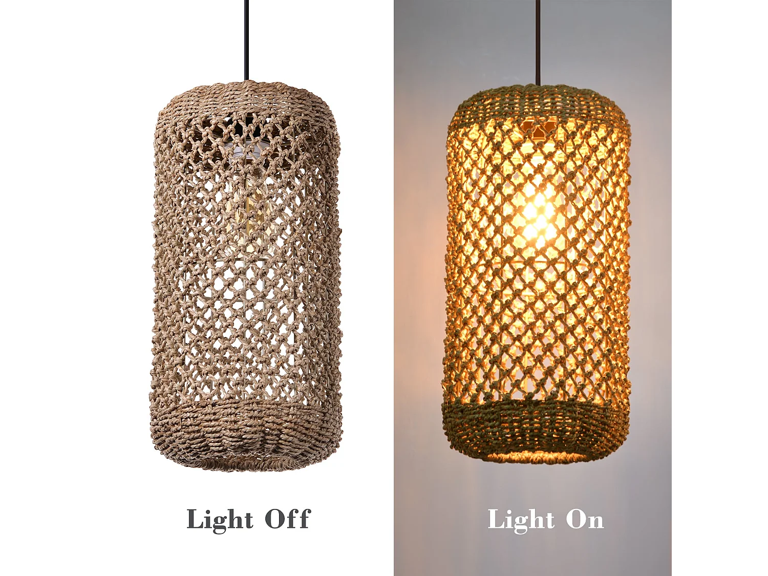 Arturesthome lustre en rotin tressé à la main lustre en fibre naturelle de style bohème plafonnier rustique d20cmx h40cm