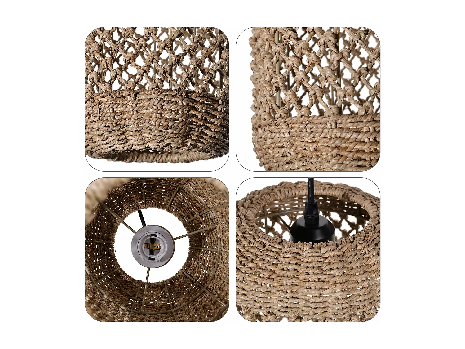 Arturesthome lustre en rotin tressé à la main lustre en fibre naturelle de style bohème plafonnier rustique d20cmx h40cm