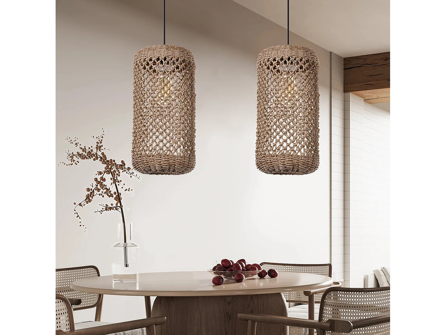 Arturesthome lustre en rotin tressé à la main lustre en fibre naturelle de style bohème plafonnier rustique d20cmx h40cm