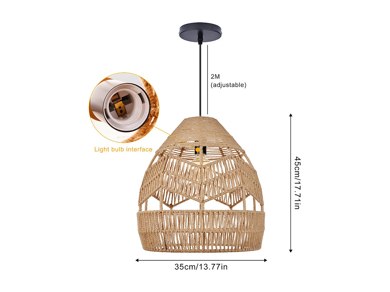 Kronleuchter aus natürlichem rattan für wohnzimmer, schlafzimmer und kücheninsel schwarz d35x h45cm
