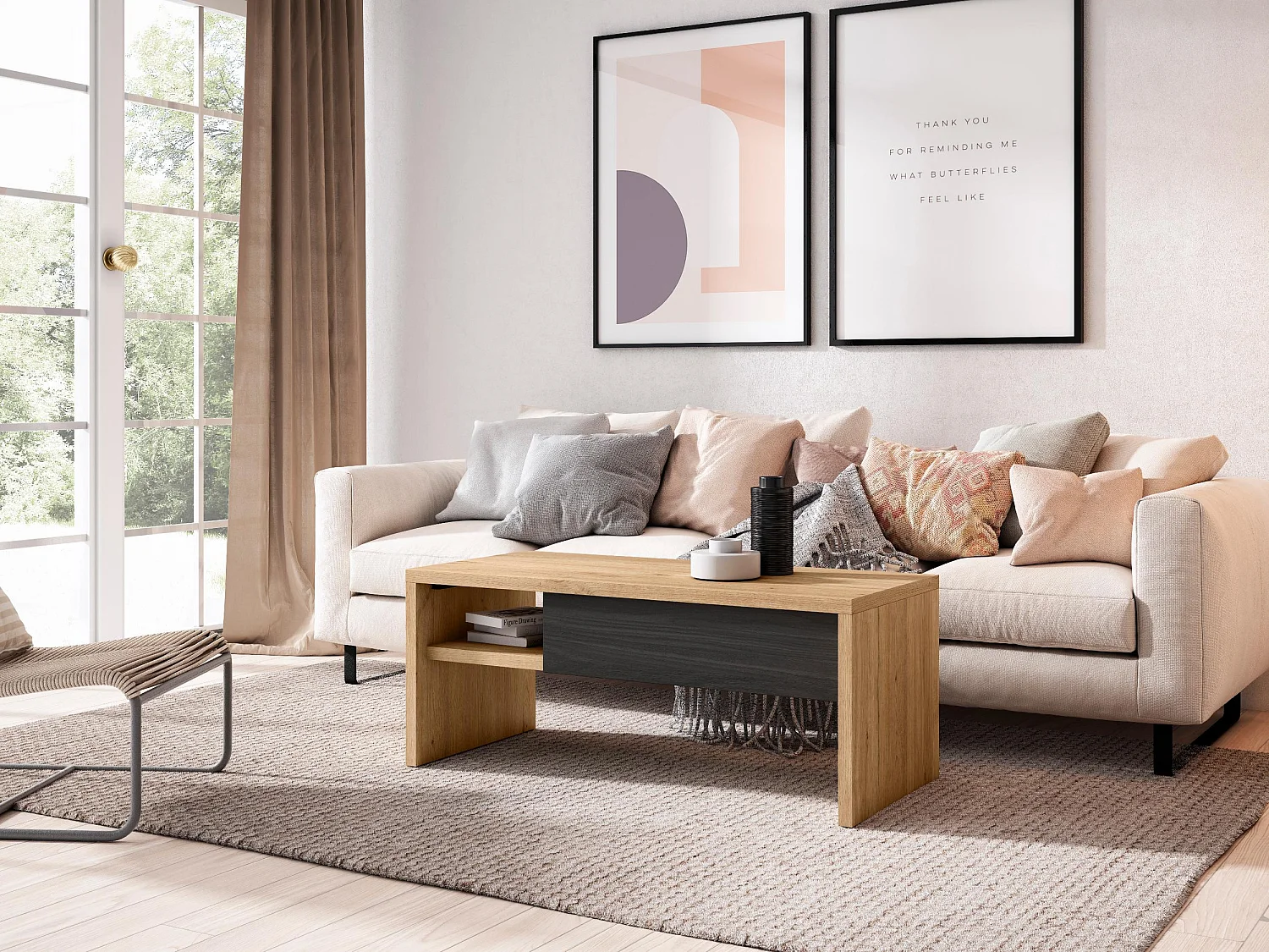 Couchtisch, 110x45x50cm, Beistelltisch, Eiche Schwarz