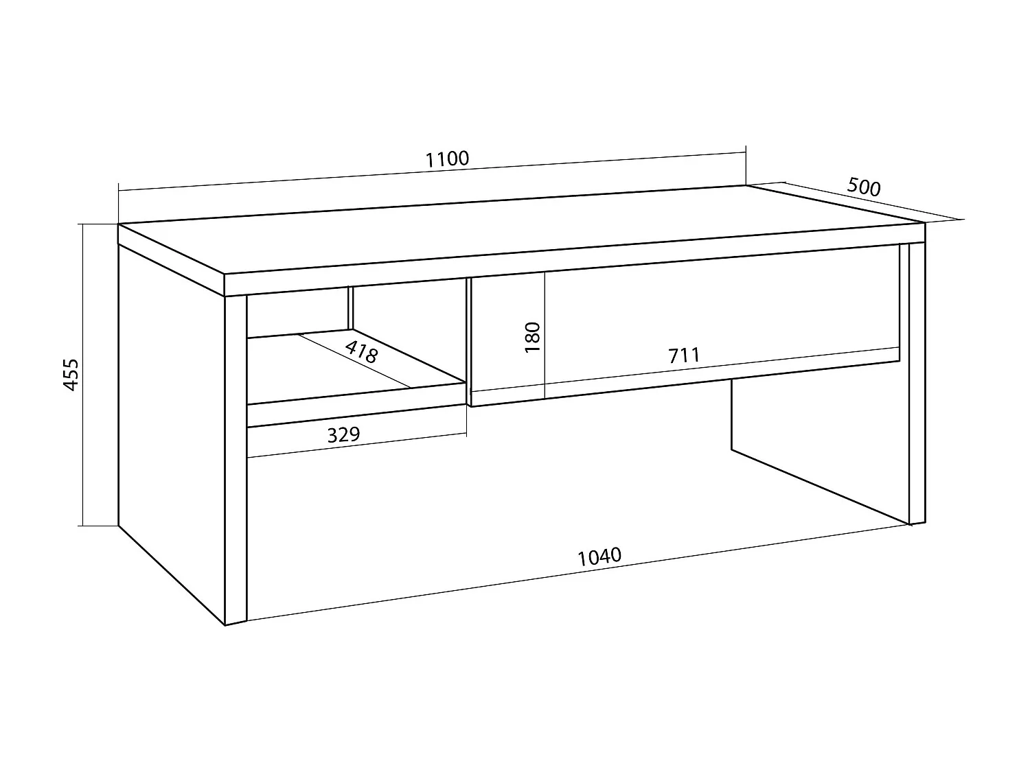 Couchtisch, 110x45x50cm, Beistelltisch, Eiche Schwarz