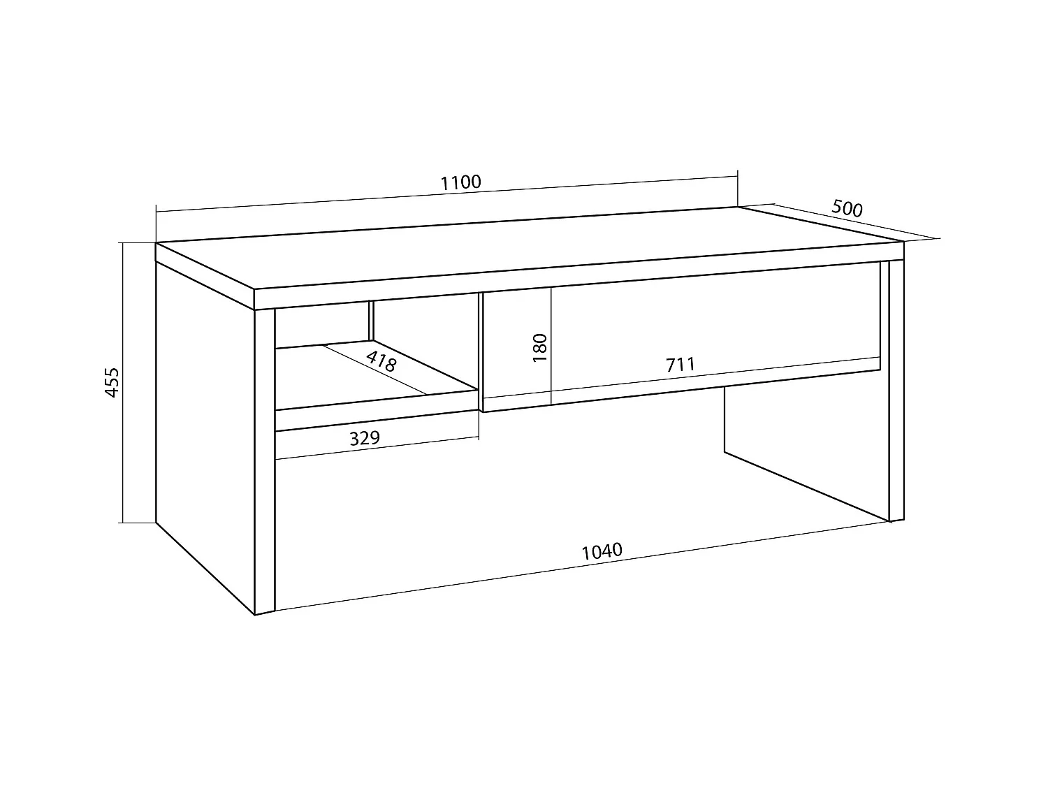 Koffietafel, Salontafel, 110x50x45cm, Woonkamertafel, Eiken/Zwart