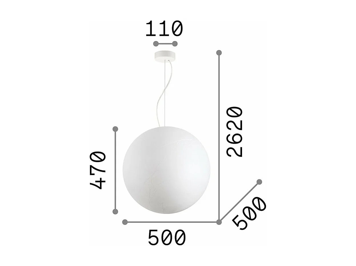 Ideal Lux CARTA Suspension d'intérieur Globe à 1 lumière, blanc, E27
