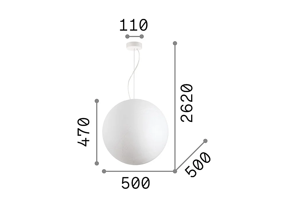 Ideal Lux CARTA Suspension d'intérieur Globe à 1 lumière, blanc, E27
