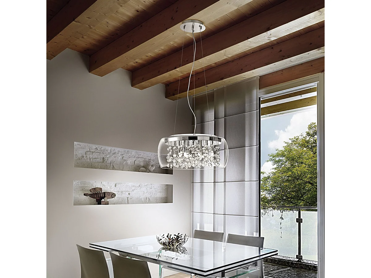 Ideal Lux Audi-80 Grand luminaire suspendu de plafond à 8 ampoules en verre soufflé, chrome, G9