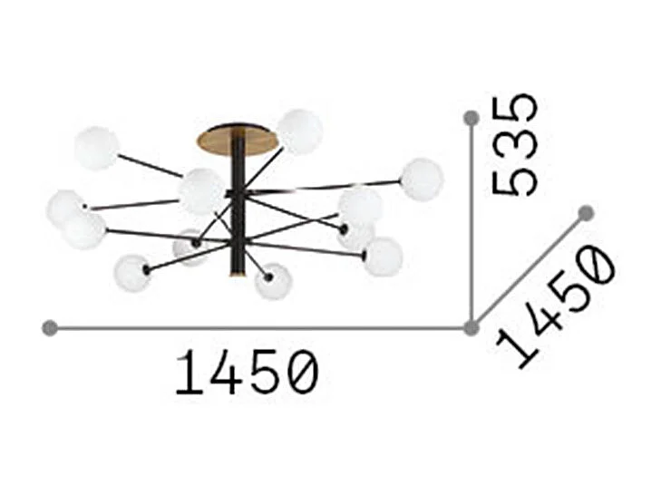 Ideal Lux COSMOPOLITAN Plafonnier semi-encastré à 12 bras multiples noir