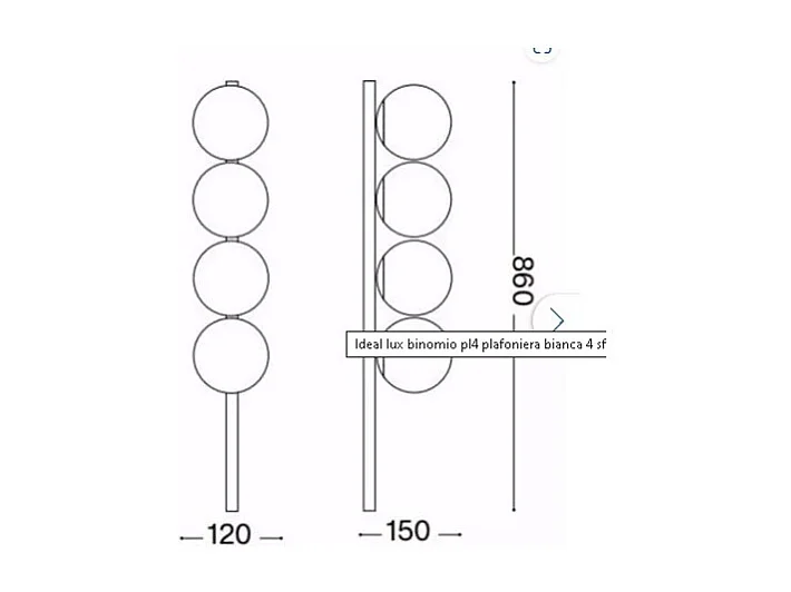 Ideal Lux BINOMIO Plafonnier Globe à 4 Lumières Laiton