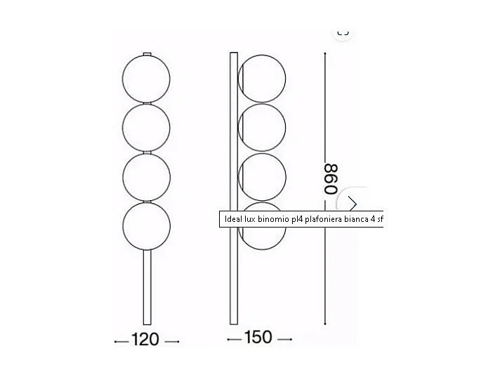 Ideal Lux BINOMIO Plafonnier Globe à 4 Lumières Noir