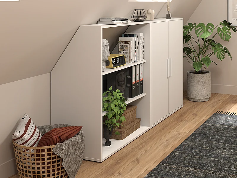 Mobile per mansarda 2 ante e 2 scaffali Bianco  - ADEZIO