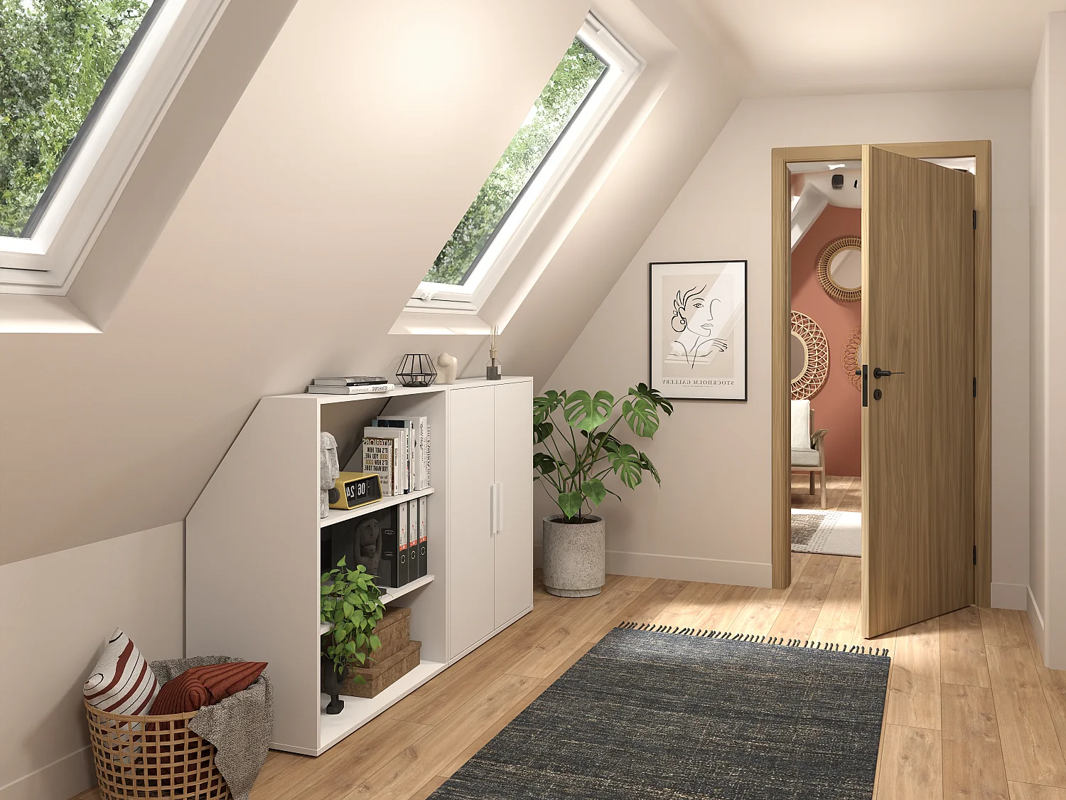 Meuble sous pente 2 portes et 2 étagères - Blanc - ADEZIO