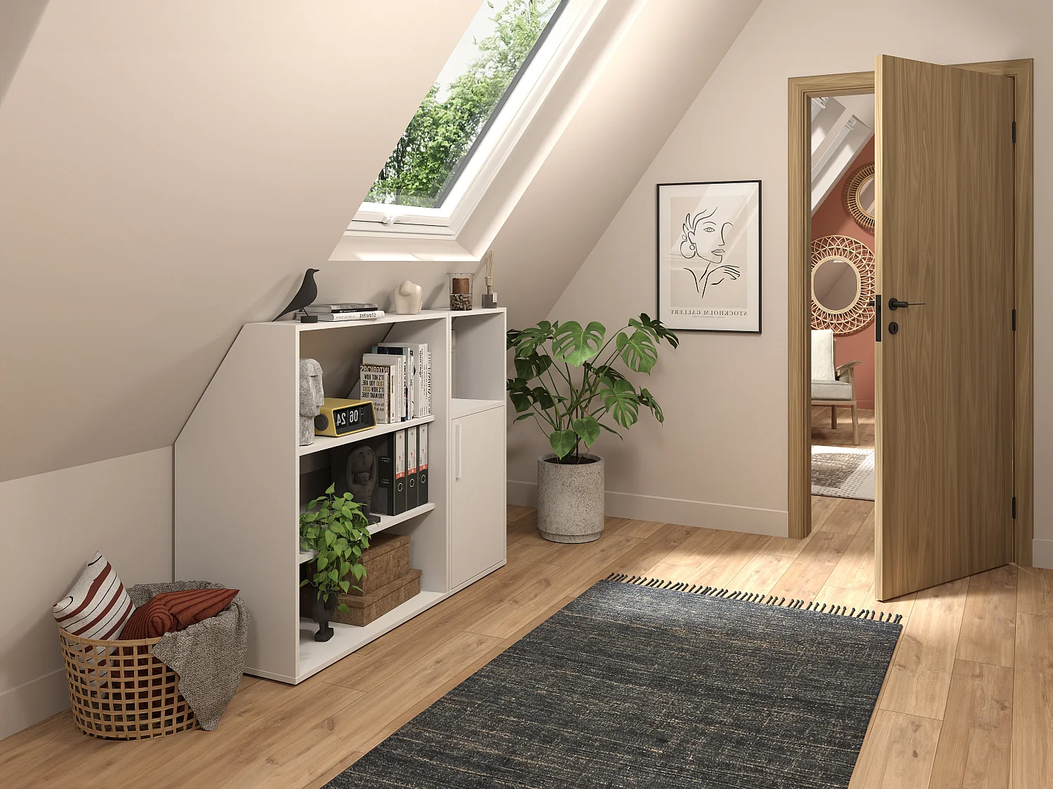 Mobile mansarda 1 anta, 2 scaffali e 1 nicchia Bianco  - ADEZIO