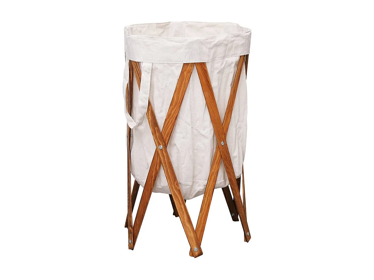 Panier à linge pliable Crème Bois et tissu