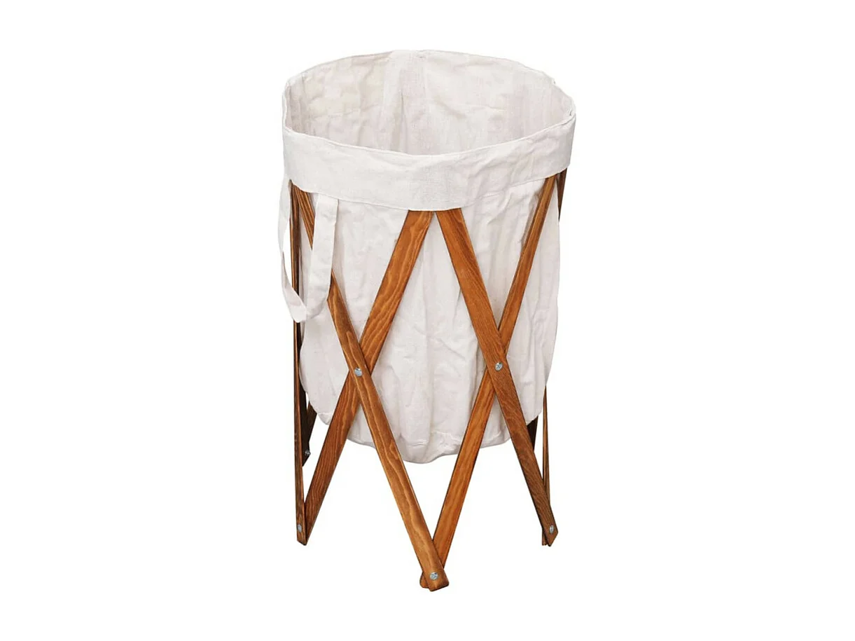 Panier à linge pliable Crème Bois et tissu