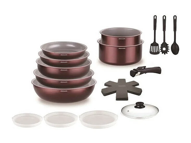 Batterie de cuisine - Tous feux dont induction - ARTHUR MARTIN - AM2503 - Aluminium - 18 pieces - Poignée amovible