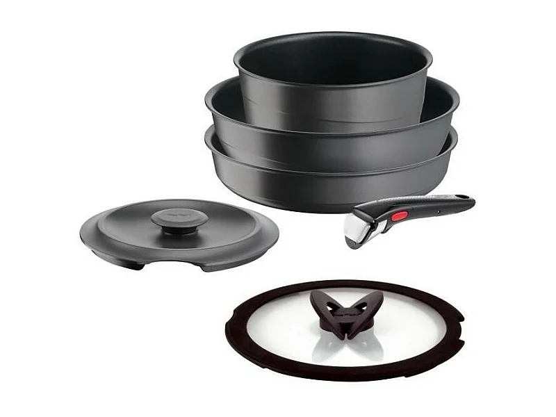 TEFAL INGENIO Lot 6 pieces, Induction, Fonte aluminium, Antiadhésif, Poele, Cocotte, Couvercle fonte + verre, Inspiration L867S