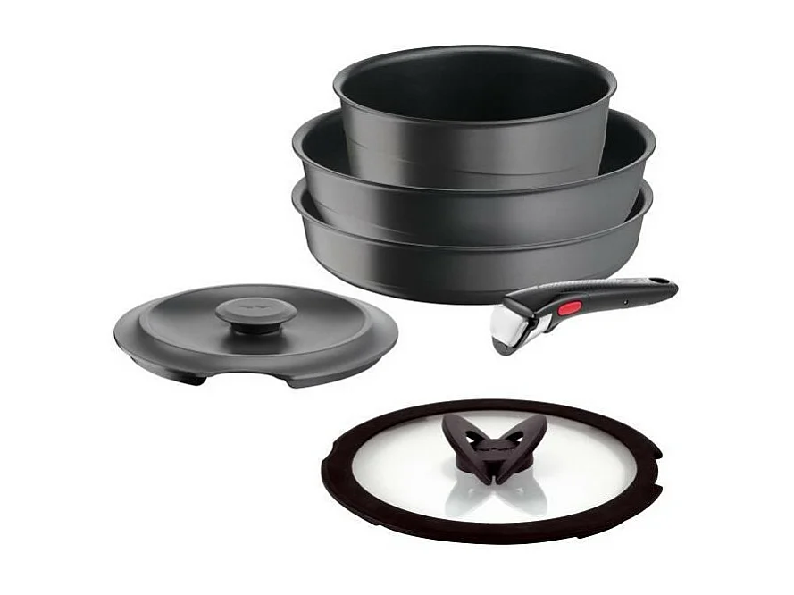 TEFAL INGENIO Lot 6 pieces, Induction, Fonte aluminium, Antiadhésif, Poele, Cocotte, Couvercle fonte + verre, Inspiration L867S