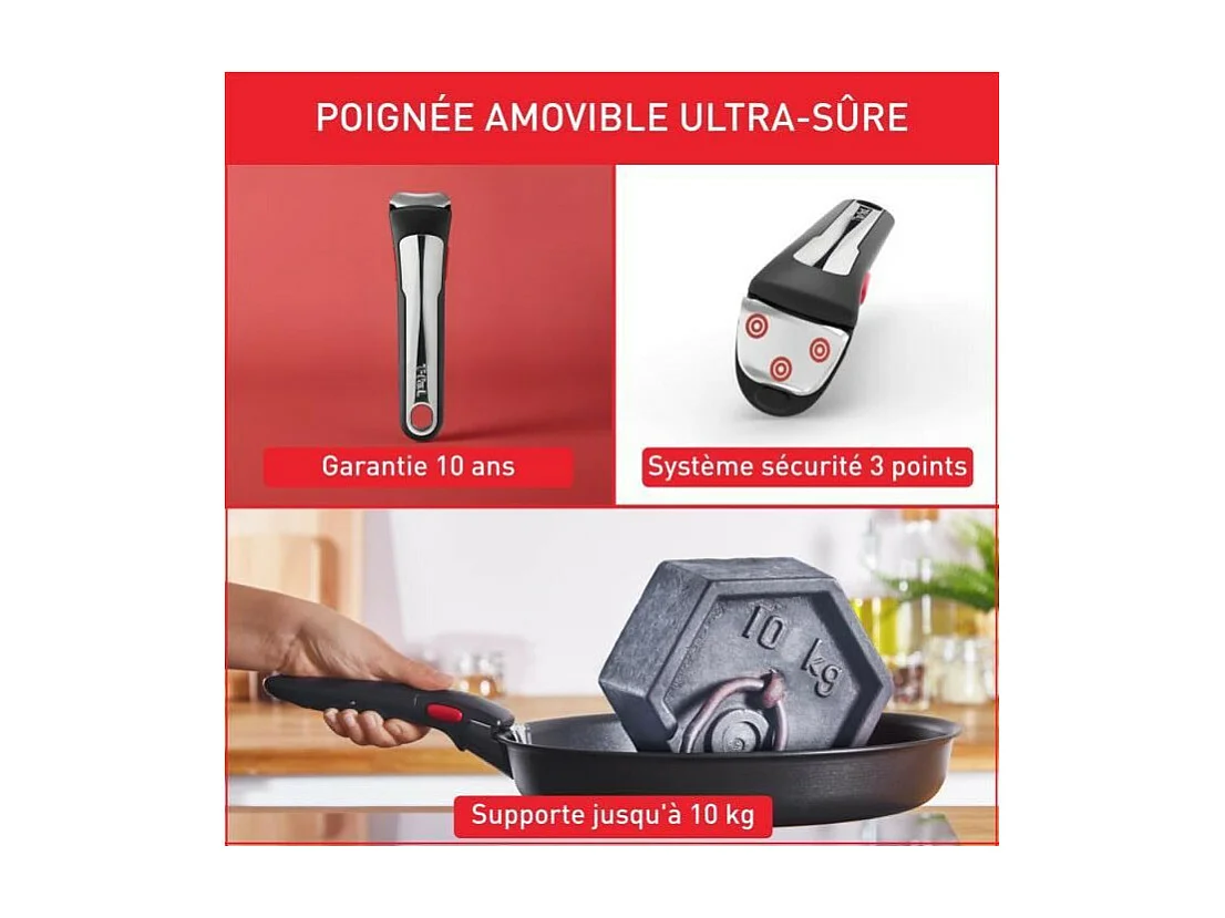 TEFAL INGENIO Lot 6 pieces, Induction, Fonte aluminium, Antiadhésif, Poele, Cocotte, Couvercle fonte + verre, Inspiration L867S