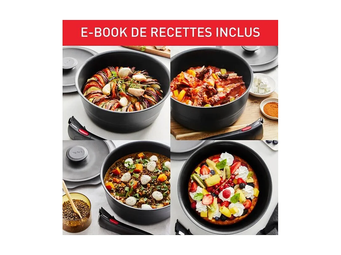TEFAL INGENIO Lot 6 pieces, Induction, Fonte aluminium, Antiadhésif, Poele, Cocotte, Couvercle fonte + verre, Inspiration L867S