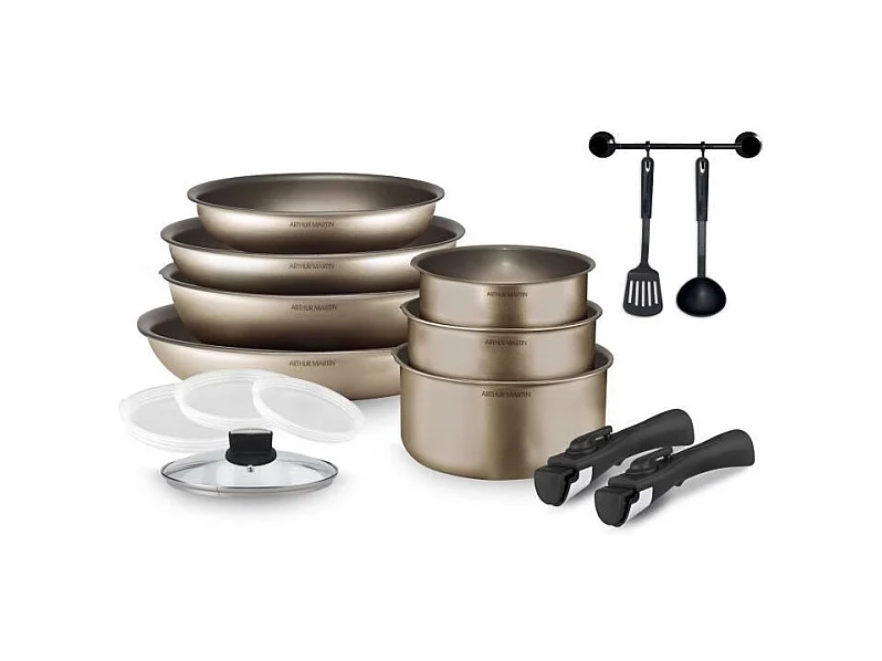 Batterie de cuisine Arthur Martin AM133CH 15 pieces - Aluminium - Poignée amovible - Tous feux dont induction