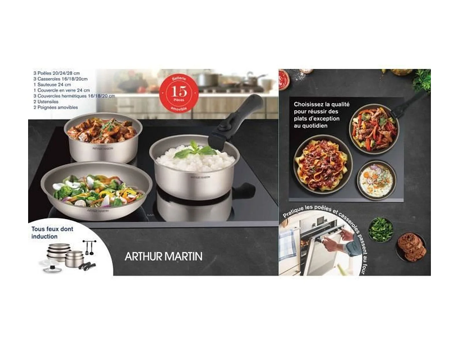 Batería de cocina de 15 piezas - Aluminio