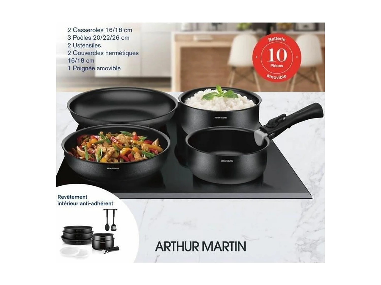 10-delige kookset - Aluminium - Zwart