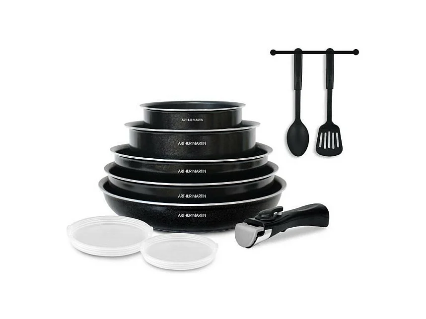 Batterie de cuisine 10 pieces Arthur Martin - Aluminium - Tous feux sauf induction - Noir