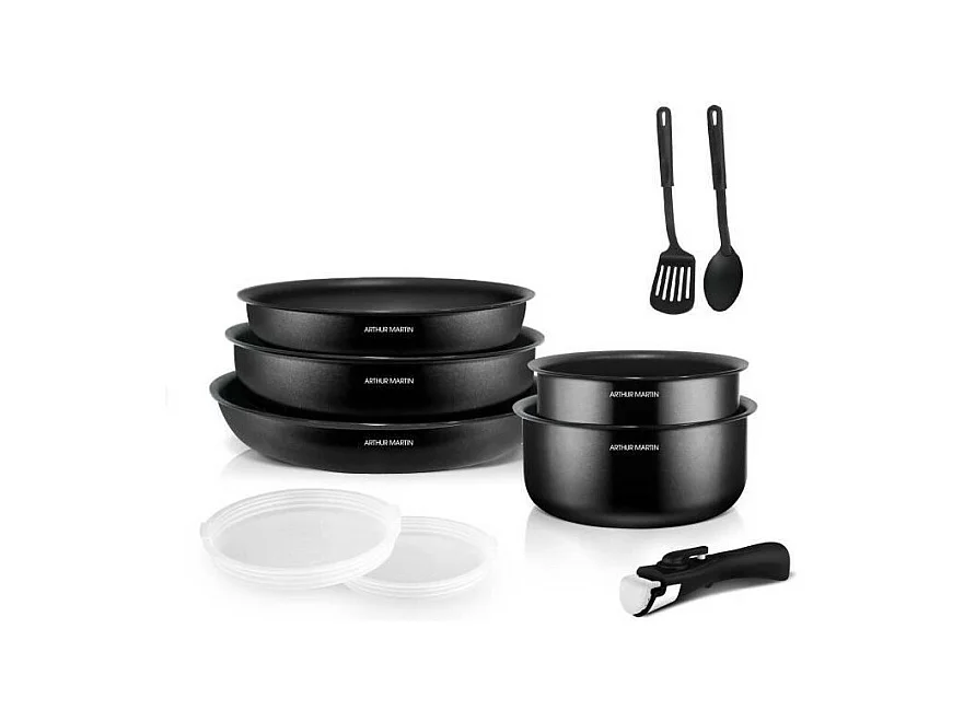 Batterie de cuisine 10 pieces Arthur Martin - Aluminium - Tous feux sauf induction - Noir