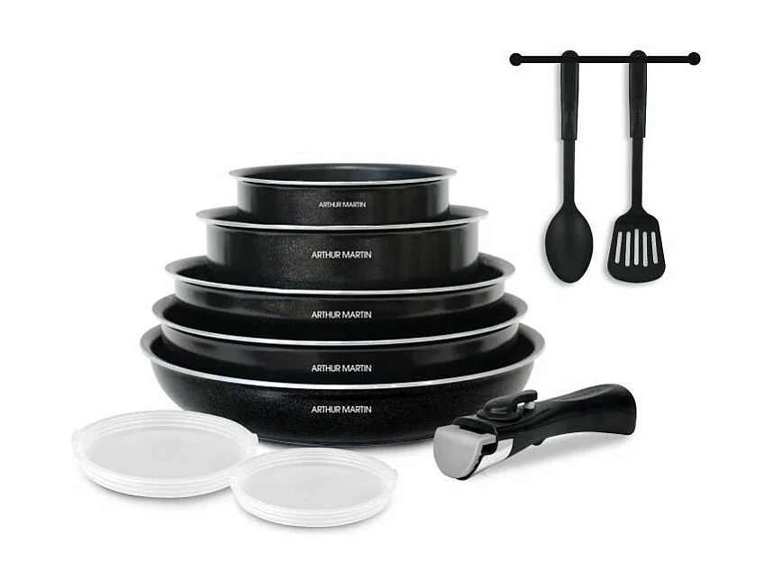 Batterie de cuisine 10 pieces Arthur Martin - Aluminium - Tous feux sauf induction - Noir