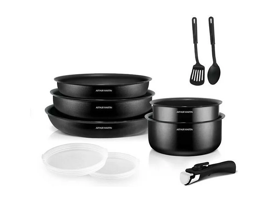 Batterie de cuisine 10 pieces Arthur Martin - Aluminium - Tous feux sauf induction - Noir