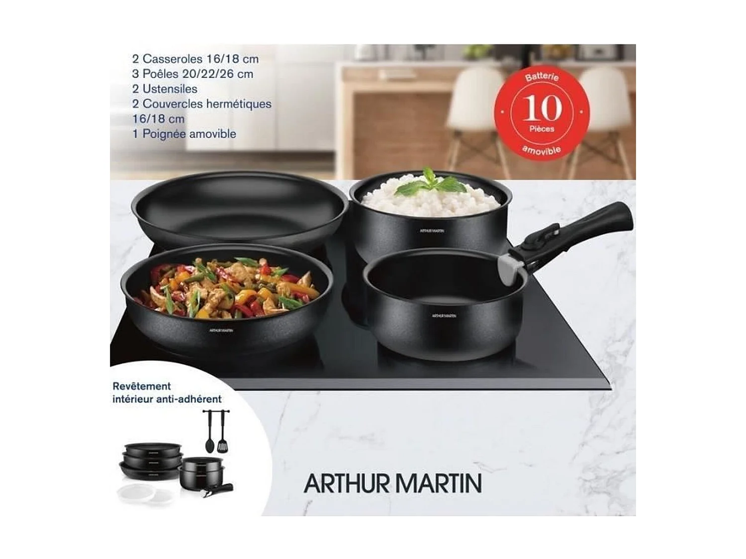 10-delige kookset - Aluminium - Zwart