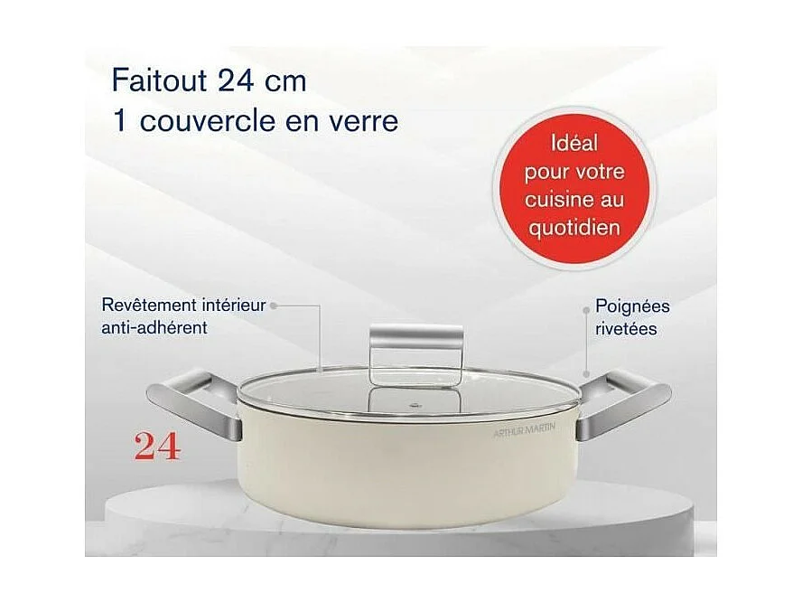 Faitout - ARTHUR MARTIN - AM6523 - 24 cm avec couvercle - Aluminium Forgé - Tous feux dont induction + four