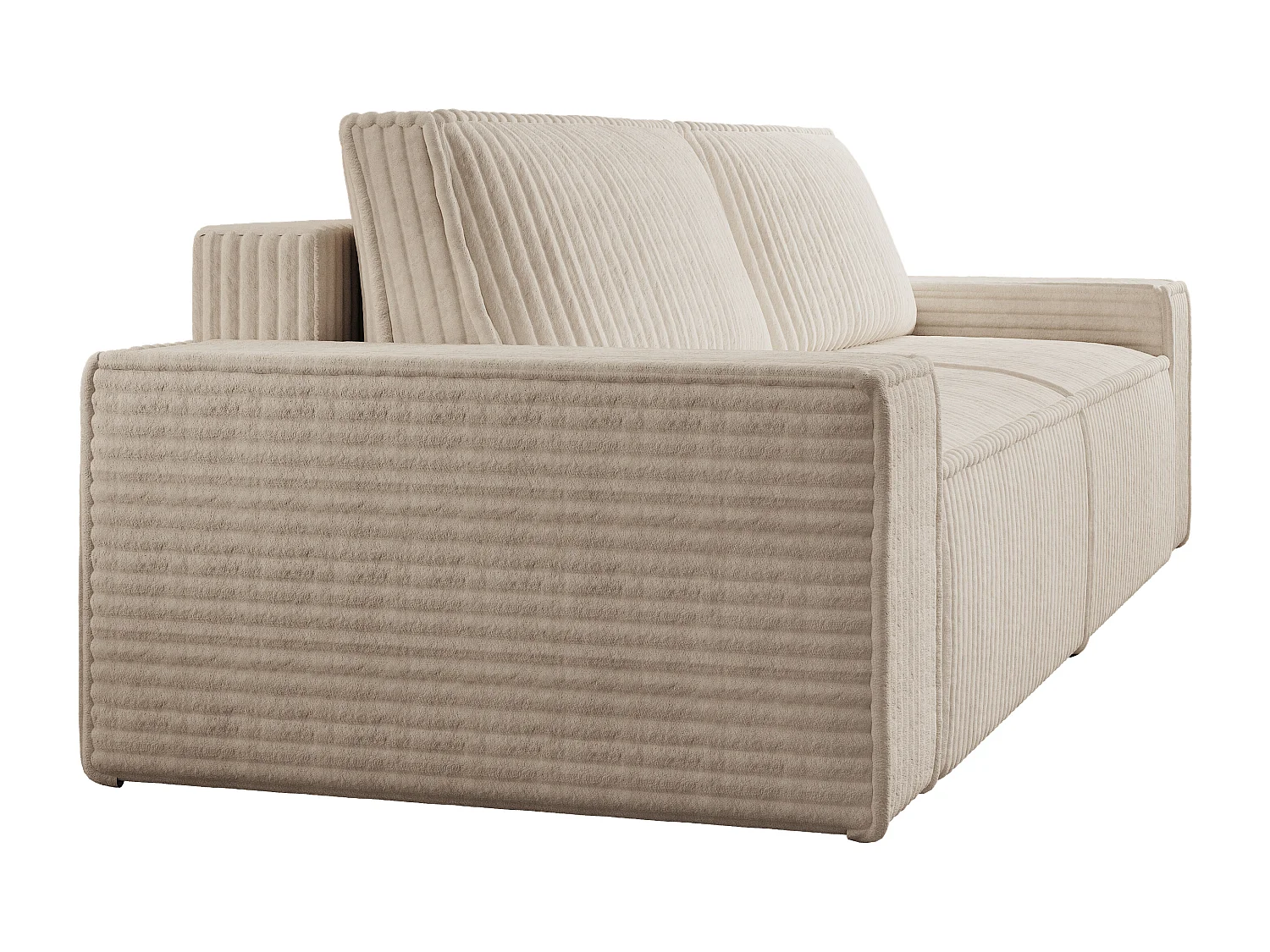 Driezitsslaapbank van beige ribfluweel met brede ribbels AMELIA