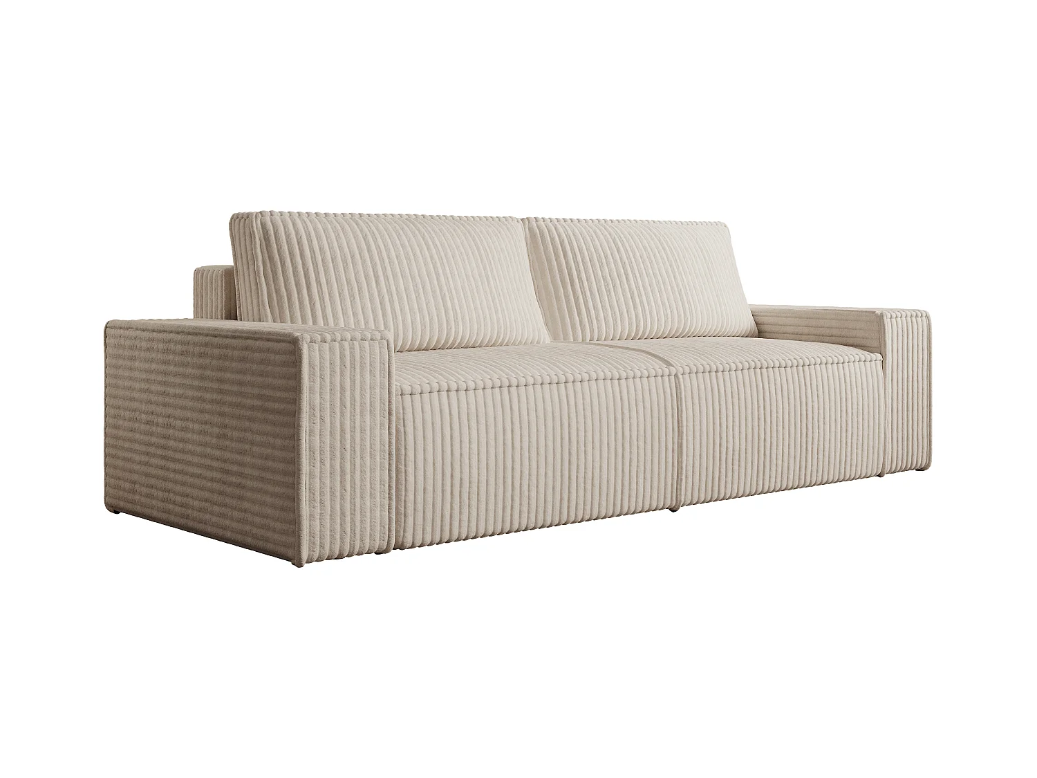 Driezitsslaapbank van beige ribfluweel met brede ribbels AMELIA