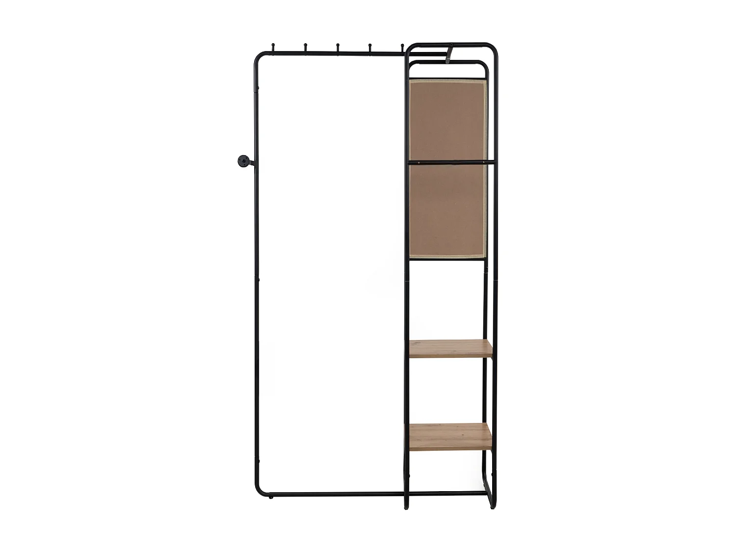 Garderobe aus lackiertem Metall mit 6 Haken, 2 Regalen und 1 Spiegel H185 cm - LUTON