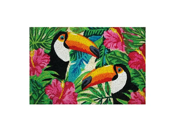 Tapis en fibres de coco blanchies avec motif Toucans 40x60cm pour intérieur/extérieur abrité