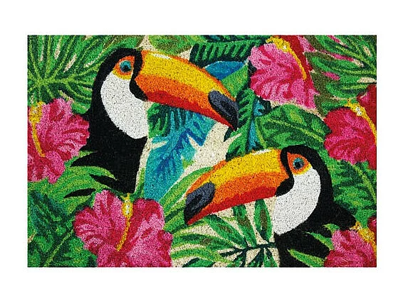 Gebleichter Kokosfaser-Teppich mit Tukan-Motiv 40x60cm für den Innen- und Außenbereich unter einem Dach