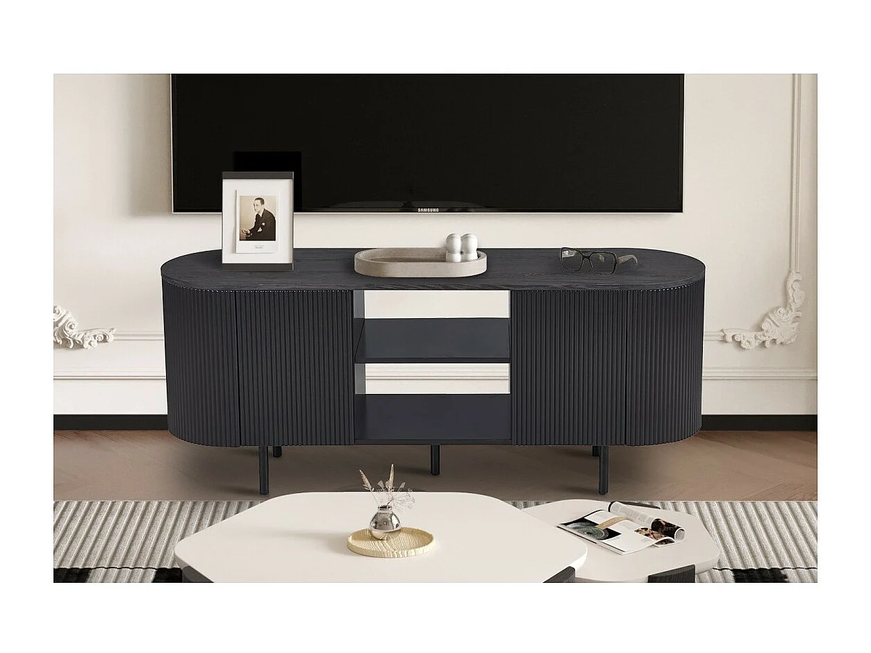 Möbelstück TV VAGOS – Farbe Dunkelbraun – Abgerundetes TV-Möbel – 2 Türen & 2 Fächer – 140 cm – Kompaktes Design