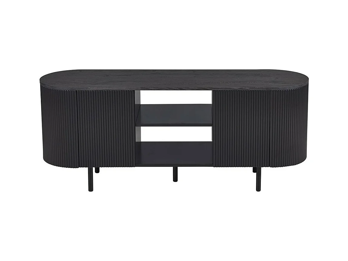 Meuble TV VAGOS – Coloris brun foncé – Meuble TV arrondi – 2 portes & 2 niches – 140 cm – Design compact