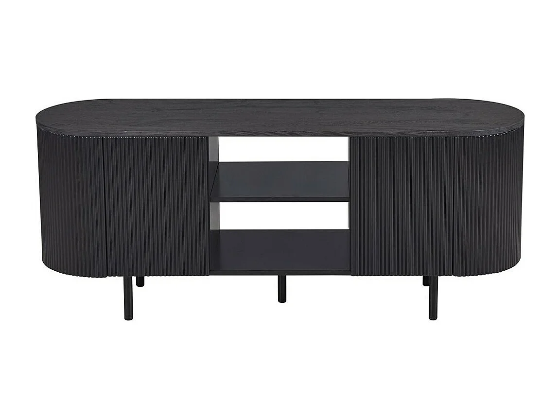 Meuble TV VAGOS – Coloris brun foncé – Meuble TV arrondi – 2 portes & 2 niches – 140 cm – Design compact