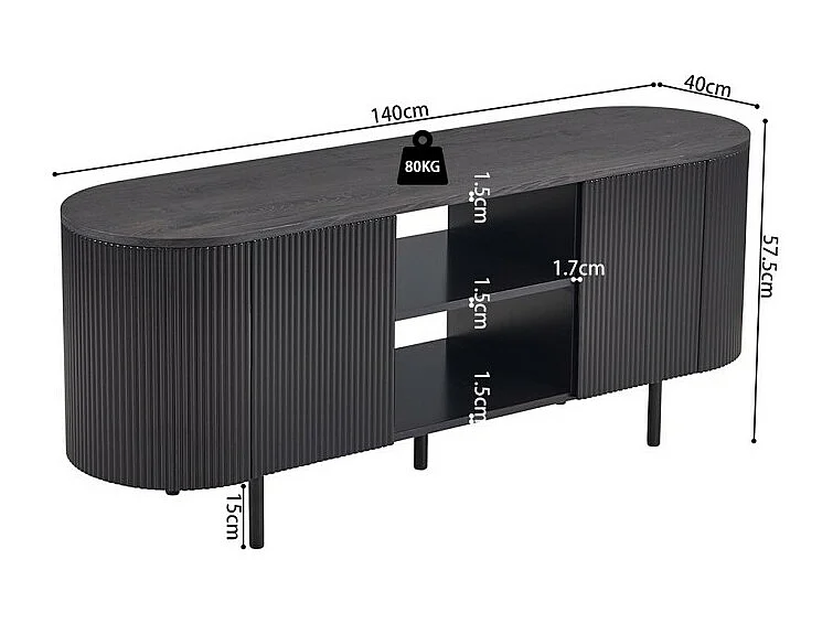 Meuble TV VAGOS – Coloris brun foncé – Meuble TV arrondi – 2 portes & 2 niches – 140 cm – Design compact