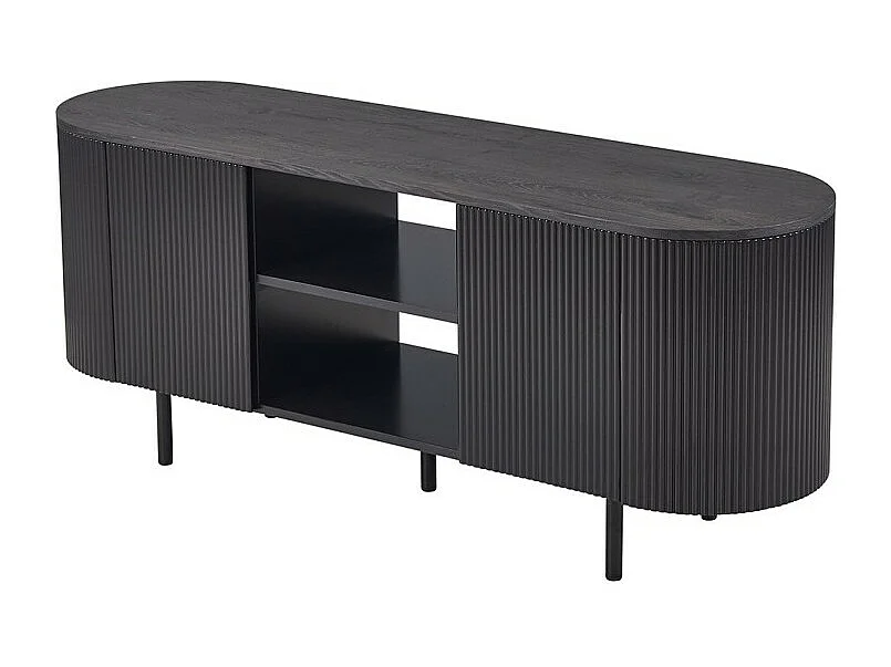 Meuble TV VAGOS – Coloris brun foncé – Meuble TV arrondi – 2 portes & 2 niches – 140 cm – Design compact