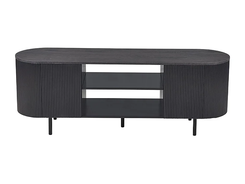 Meubel TV VAGOS – Donkerbruine kleur – Afgerond TV-meubel – 2 deuren & 2 vakken – 160 cm – Hedendaags ontwerp