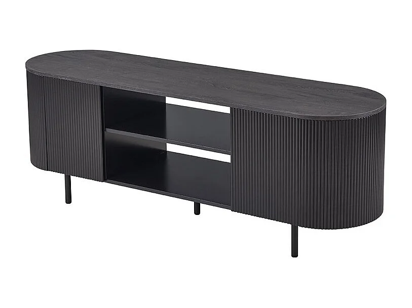 Möbelstück TV VAGOS – Farbe dunkelbraun – Rundes TV-Möbel – 2 Türen & 2 Fächer – 160 cm – Zeitgenössisches Design