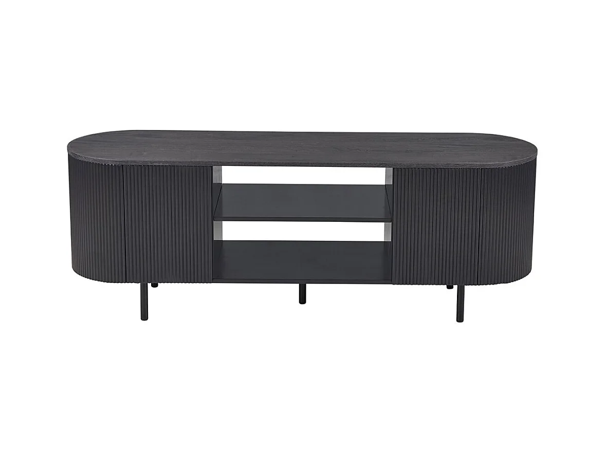 Meuble TV VAGOS – Coloris brun foncé – Meuble TV arrondi – 2 portes & 2 niches – 160 cm – Design contemporain