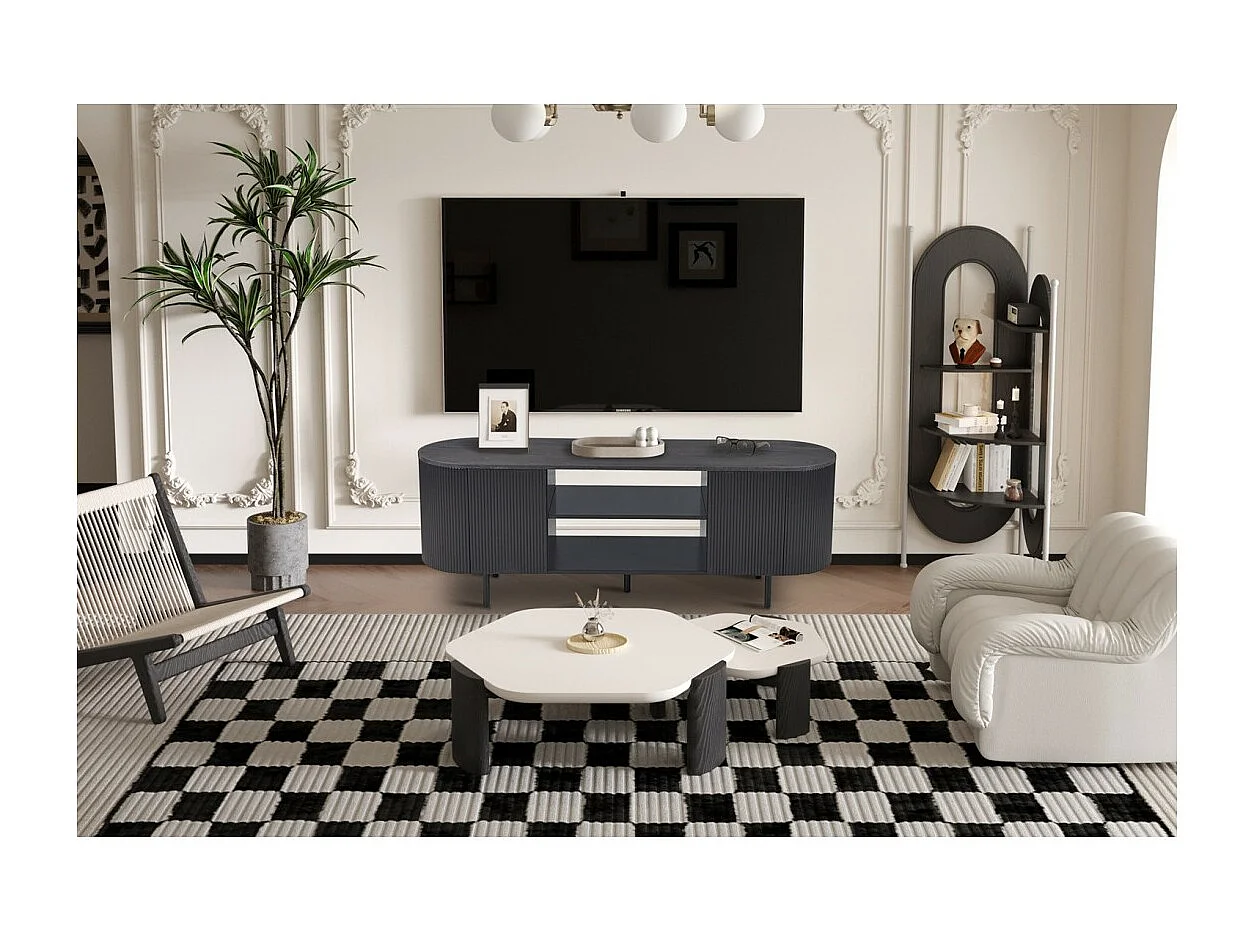 Meubel TV VAGOS – Donkerbruine kleur – Afgerond TV-meubel – 2 deuren & 2 vakken – 160 cm – Hedendaags ontwerp