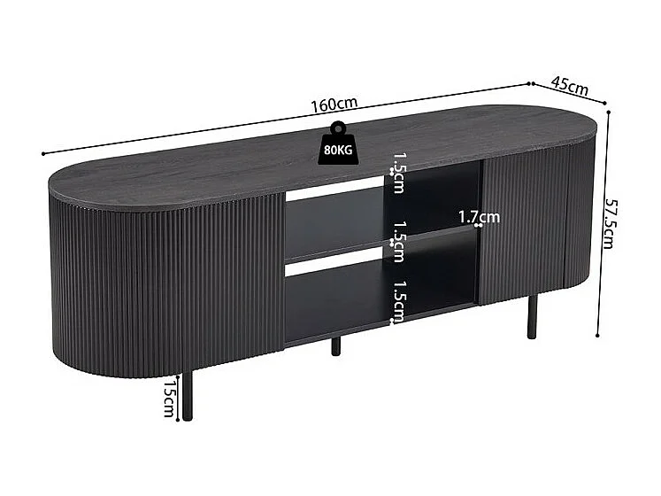 Meubel TV VAGOS – Donkerbruine kleur – Afgerond TV-meubel – 2 deuren & 2 vakken – 160 cm – Hedendaags ontwerp