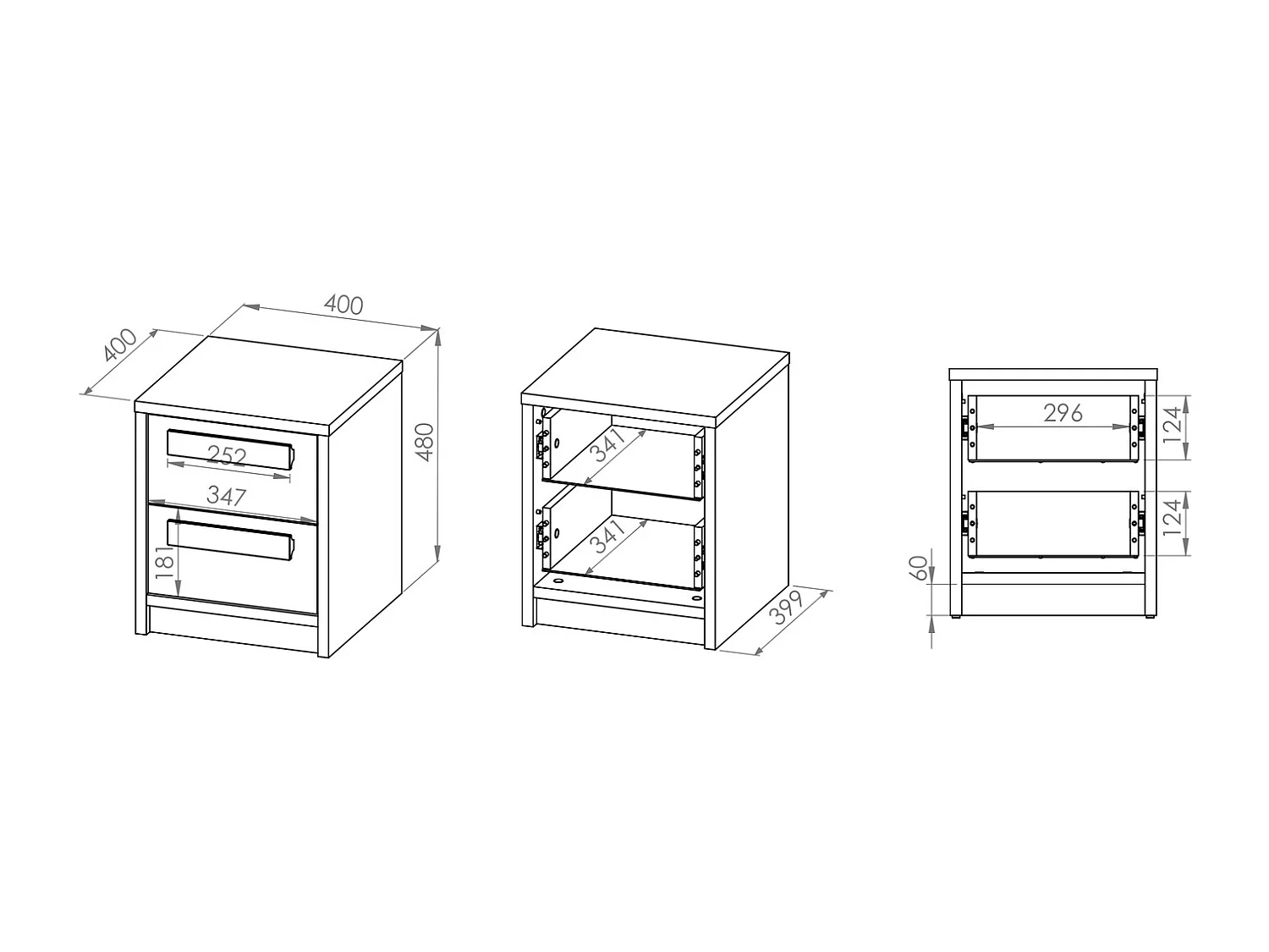 NACHTKONSOLE Drop Fjord Buche / weiß / grau 40 / 40 / 48cm