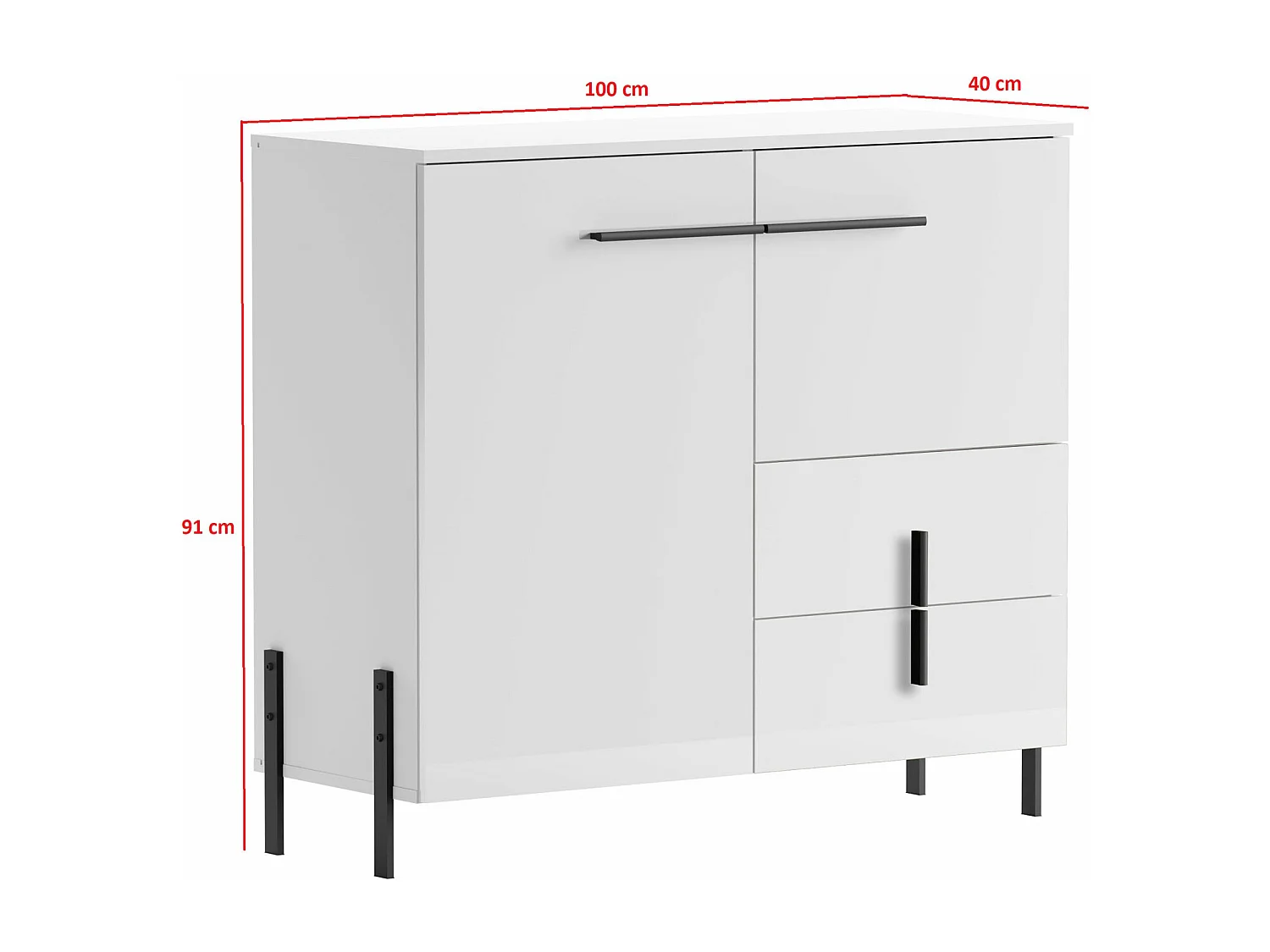 KOMMODE Vigo weiß / weiß Hochglanz 100 / 40 / 91cm